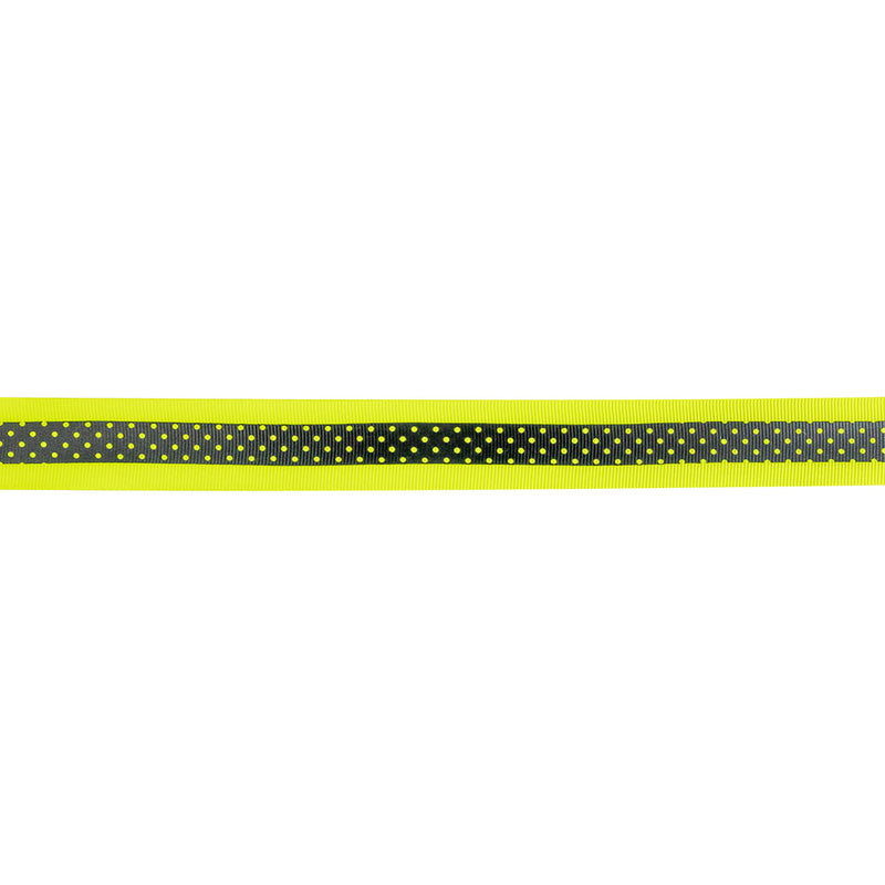 Italian Neon Yellow and Black Polka Dot Striped Petersham Grosgrain Ribbon - 1"
