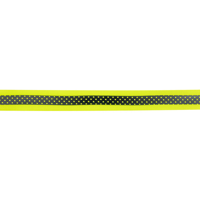 Italian Neon Yellow and Black Polka Dot Striped Petersham Grosgrain Ribbon - 1"