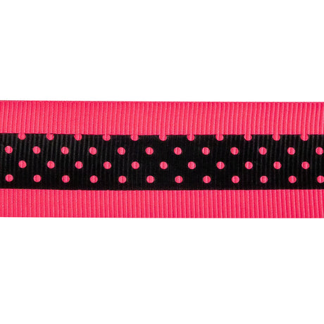 Italian Neon Pink and Black Polka Dot Striped Petersham Grosgrain Ribbon - 1"