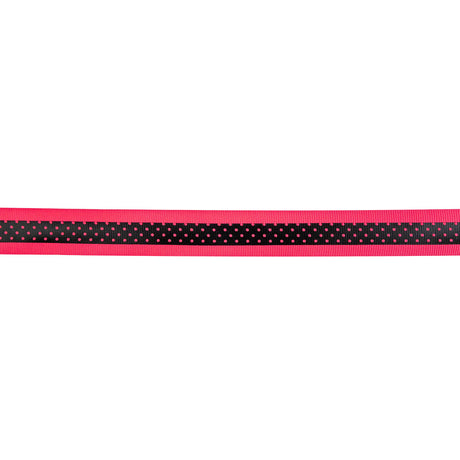 Italian Neon Pink and Black Polka Dot Striped Petersham Grosgrain Ribbon - 1"