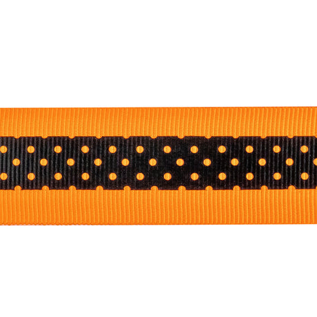 Italian Neon Orange and Black Polka Dot Striped Petersham Grosgrain Ribbon - 1"