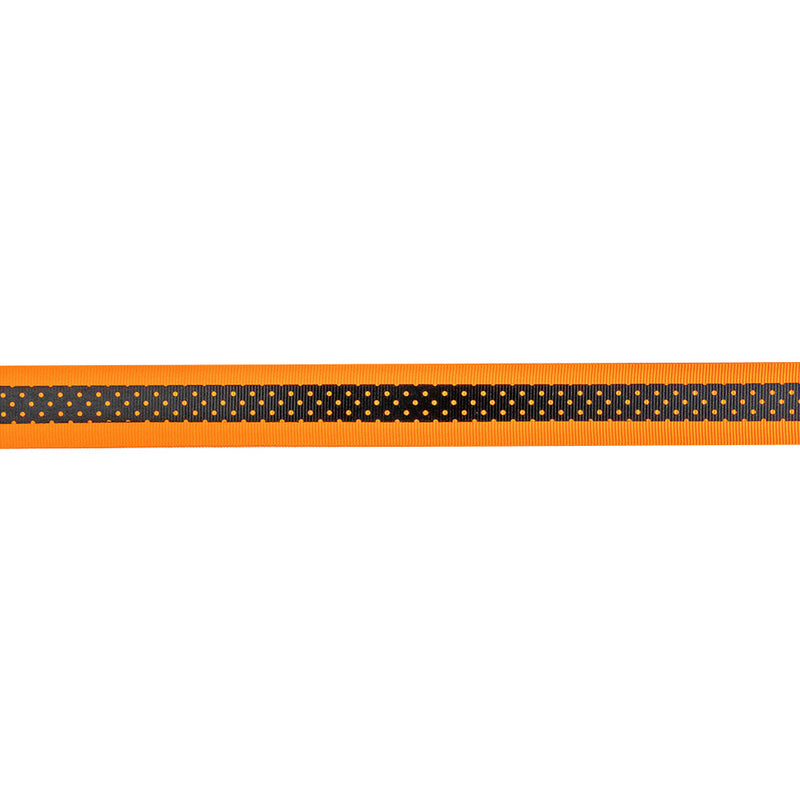 Italian Neon Orange and Black Polka Dot Striped Petersham Grosgrain Ribbon - 1"