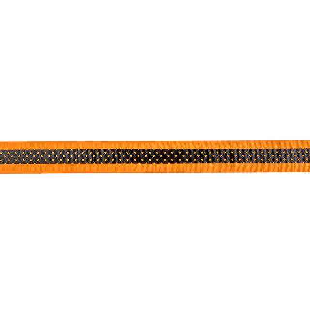 Italian Neon Orange and Black Polka Dot Striped Petersham Grosgrain Ribbon - 1"