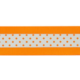 Italian Neon Orange and White Polka Dot Striped Petersham Grosgrain Ribbon - 1"