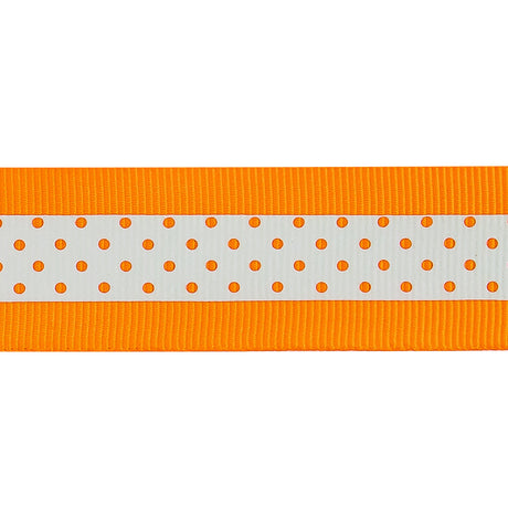 Italian Neon Orange and White Polka Dot Striped Petersham Grosgrain Ribbon - 1"