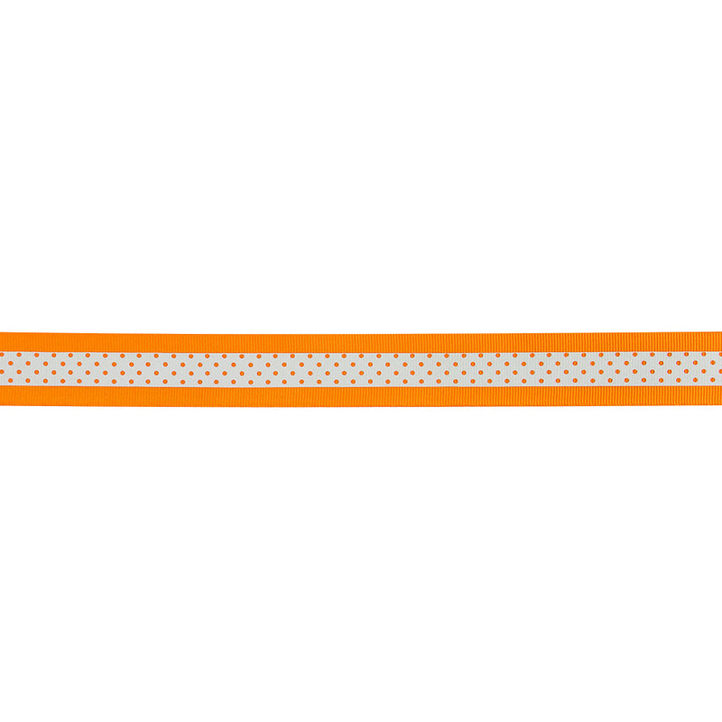 Italian Neon Orange and White Polka Dot Striped Petersham Grosgrain Ribbon - 1"