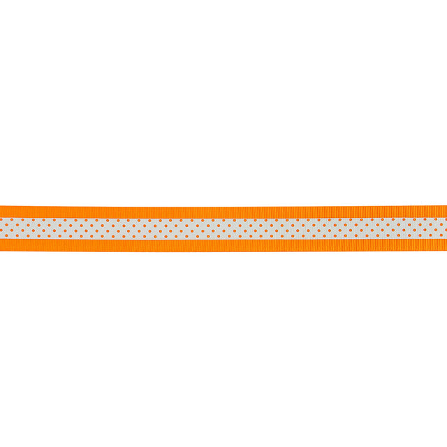 Italian Neon Orange and White Polka Dot Striped Petersham Grosgrain Ribbon - 1"