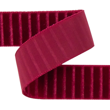Italian Red Vertical Stripes Velvet Burnout Trim - 0.875"