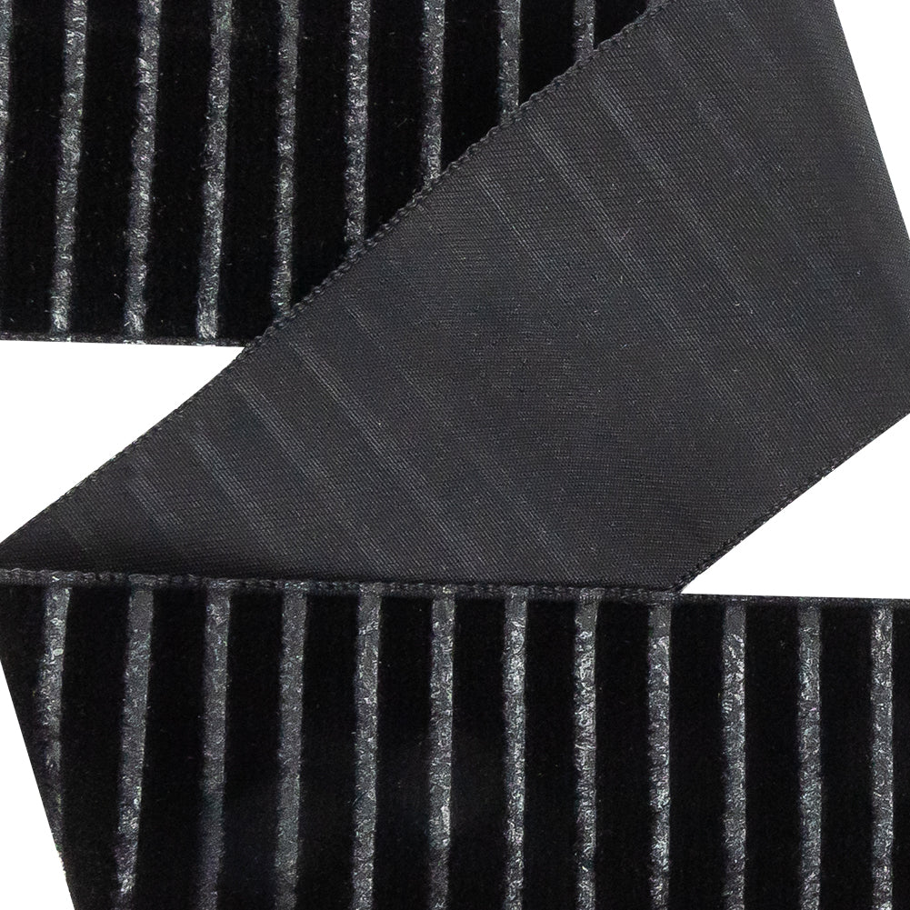 Italian Black Vertical Stripes Velvet Burnout Trim - 1.4375"