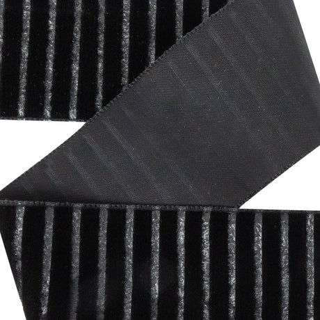 Italian Black Vertical Stripes Velvet Burnout Trim - 1.4375"