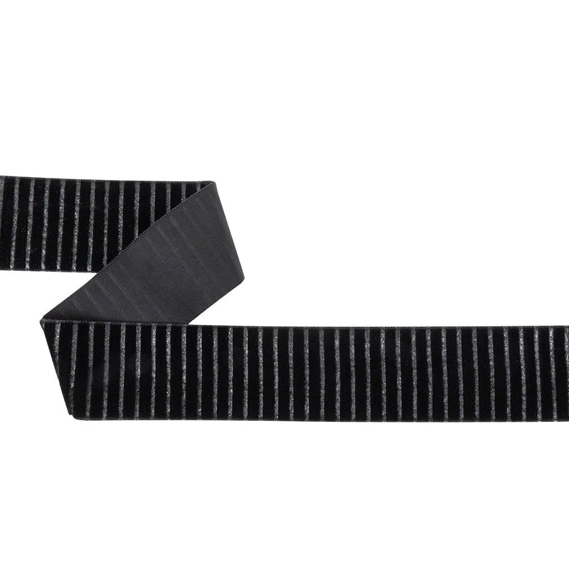Italian Black Vertical Stripes Velvet Burnout Trim - 1.4375"
