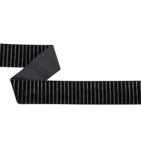 Italian Black Vertical Stripes Velvet Burnout Trim - 1.4375"