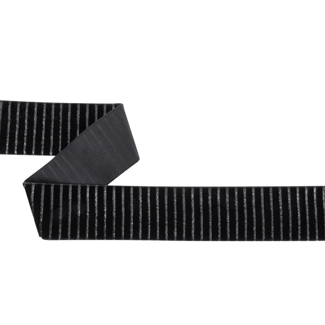 Italian Black Vertical Stripes Velvet Burnout Trim - 1.4375"
