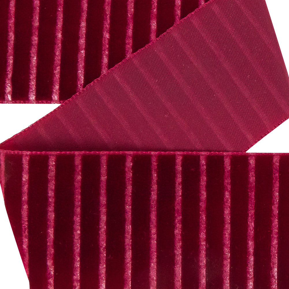 Italian Red Vertical Stripes Velvet Burnout Trim - 1.4375"