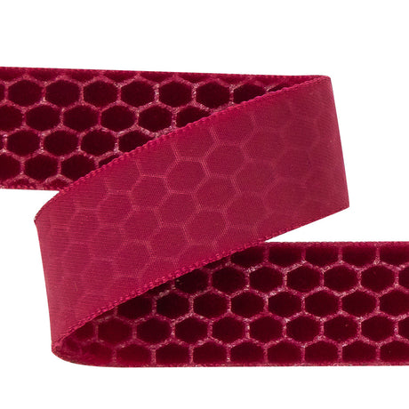 Italian Red Honeycomb Velvet Burnout Trim - 0.875"
