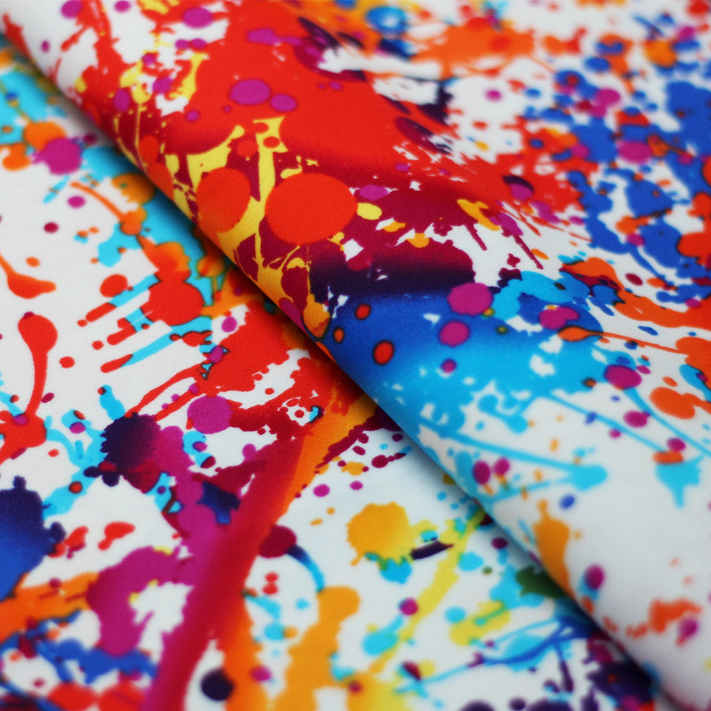 Graffiti Nylon Spandex Fabric - Rainbow Paint Splatter, Multi-Color, 58/60" Width (1 Yard)