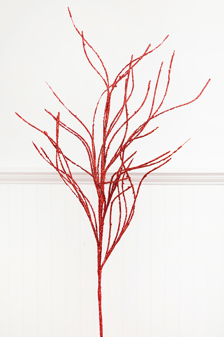 45" Red Glitter Willow Spray