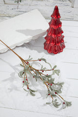 29 Inch Boxwood Berry Spray Red and Green Christmas Decor Stem