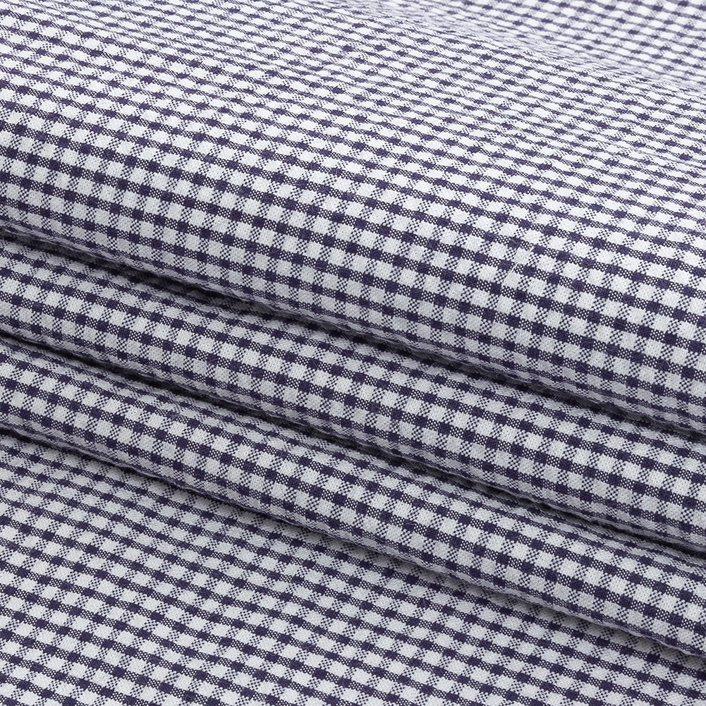 Organic Cotton Seersucker - Navy Gingham - Olinda Collection