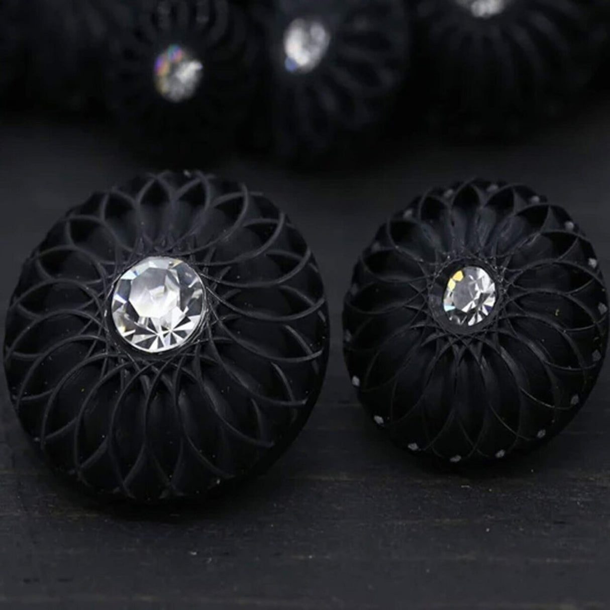 22mm Large Black Rhinestone Shank Buttons Set of 4