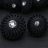 22mm Large Black Rhinestone Shank Buttons Set of 4