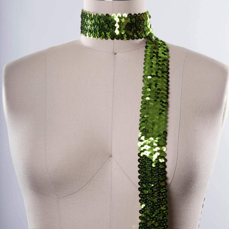 1 Yard Seaweed Green Stretch Sequins Trim Headband Stretch 1.5 Inch
