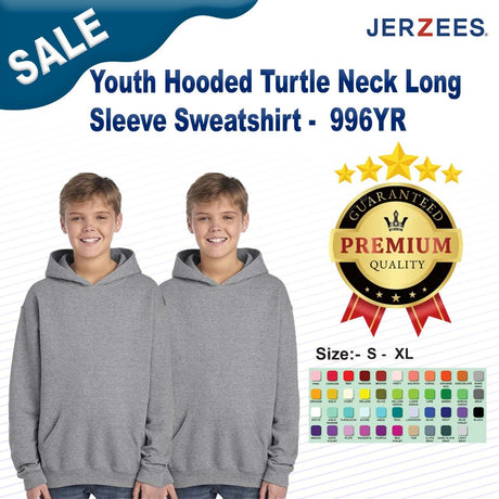 JERZEES® Youth Hooded Turtle Neck Long Sleeve Sweatshirt