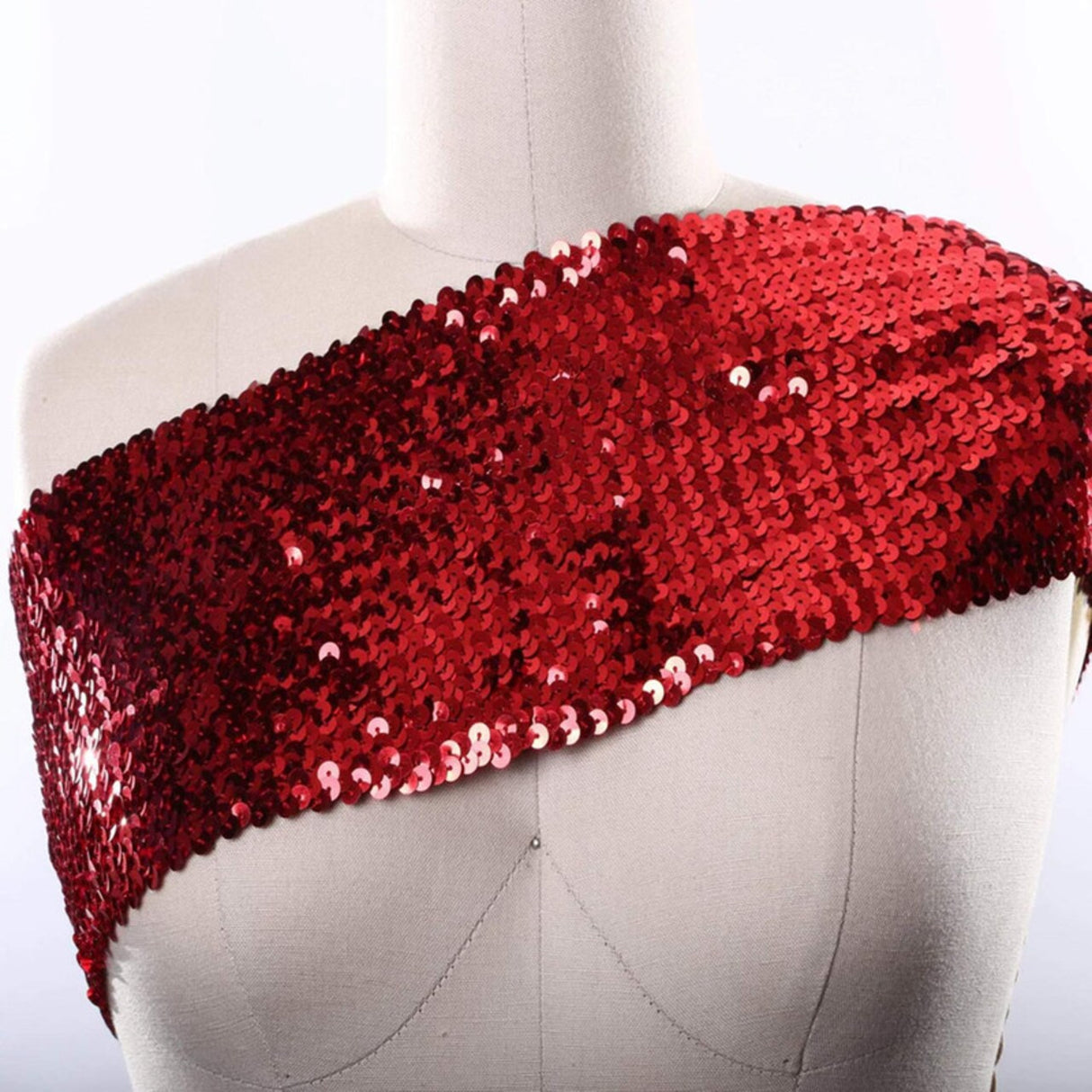 1 Yard 6" Red Stretch Sequin Ribbon Trim
