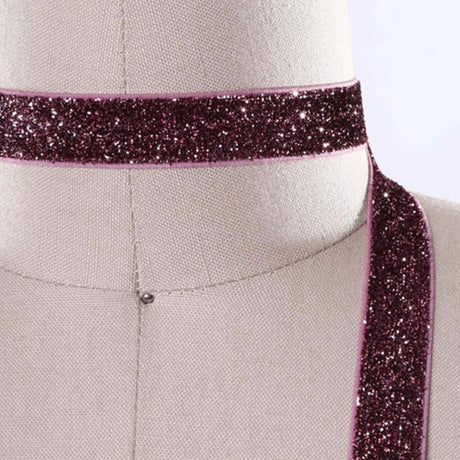 2 Yards Mauve Pink Glitter Elastic Trim 5/8" Stretchy Ribbon for Headbands & Crafts
