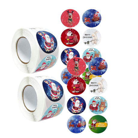 Wrapables Christmas Stickers Label Roll Holiday Stickers 500 Pc Reindeer & Santa