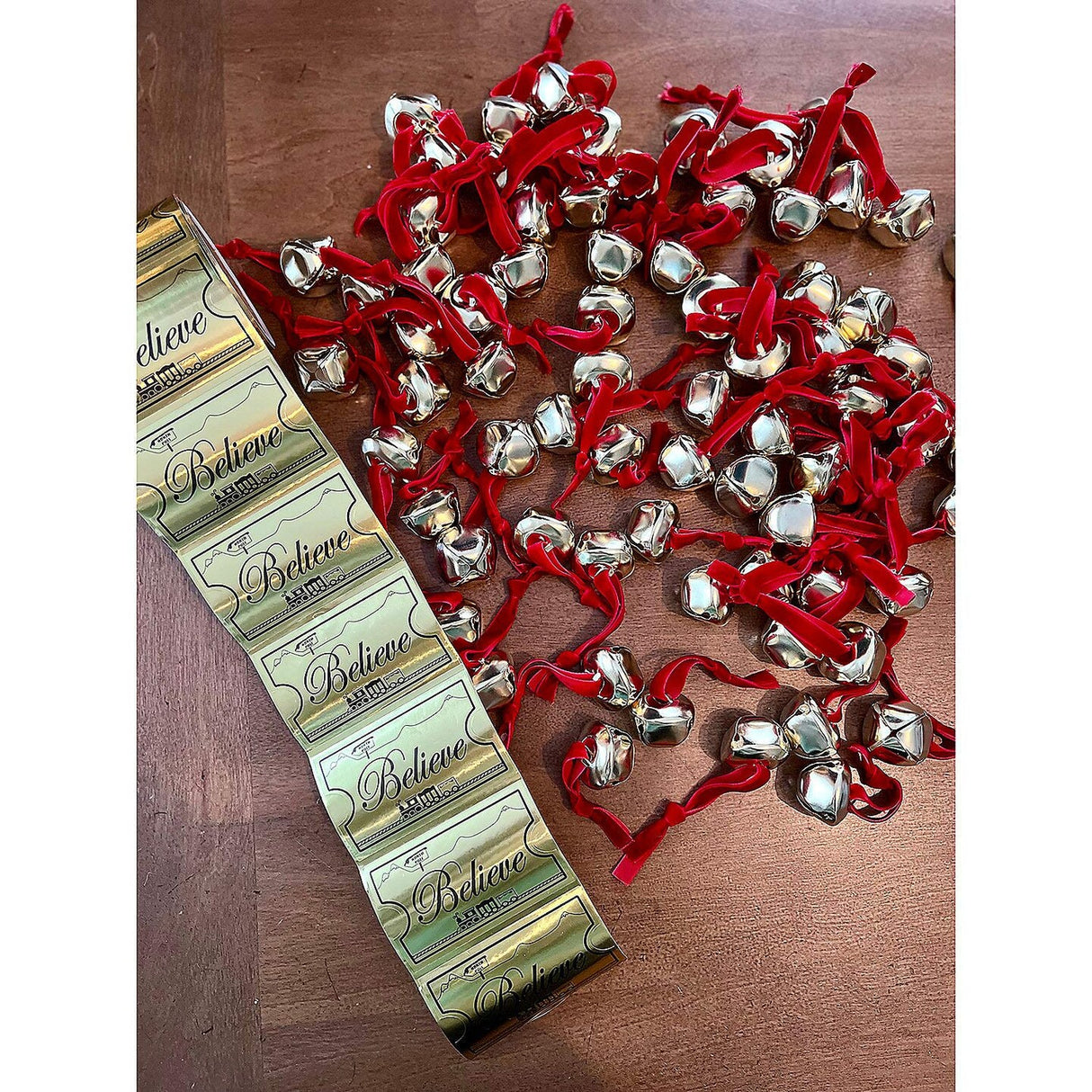 3 1/2" Jumbo Gold Foil Believe Train Ticket Sticker Roll 100 Pc