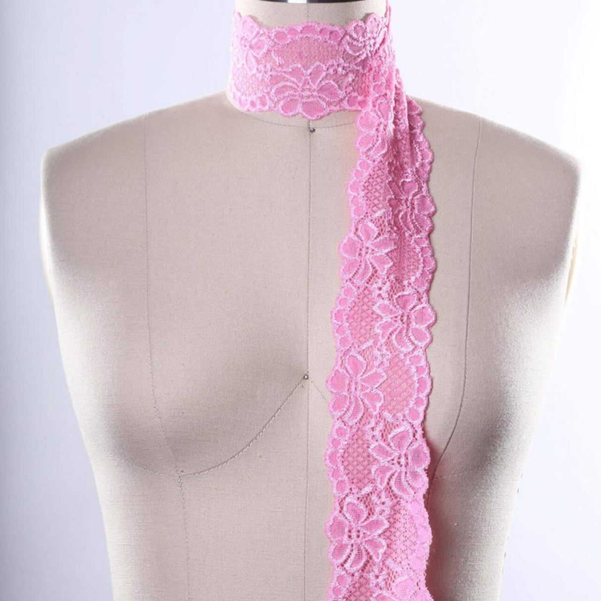 2 Yards 2.5" Japanese Medium Pink Wide Stretch Floral for Bridal Wedding Decorations, Sewing DIY Making and DIY Crafts