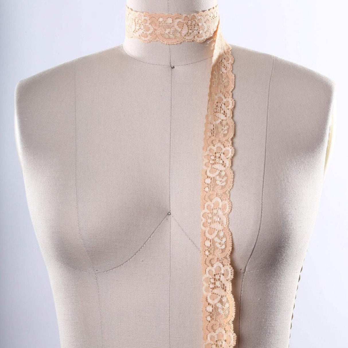 2 yards Light Peach Stretch Lace Trim 1" Floral Elastic Ribbon for Sewing, Lingerie & Craft Projects