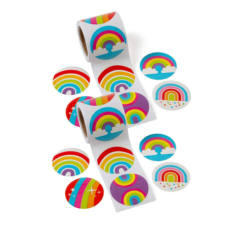 1 1/2" Colorful Rainbows Paper Sticker Roll 100 Pieces