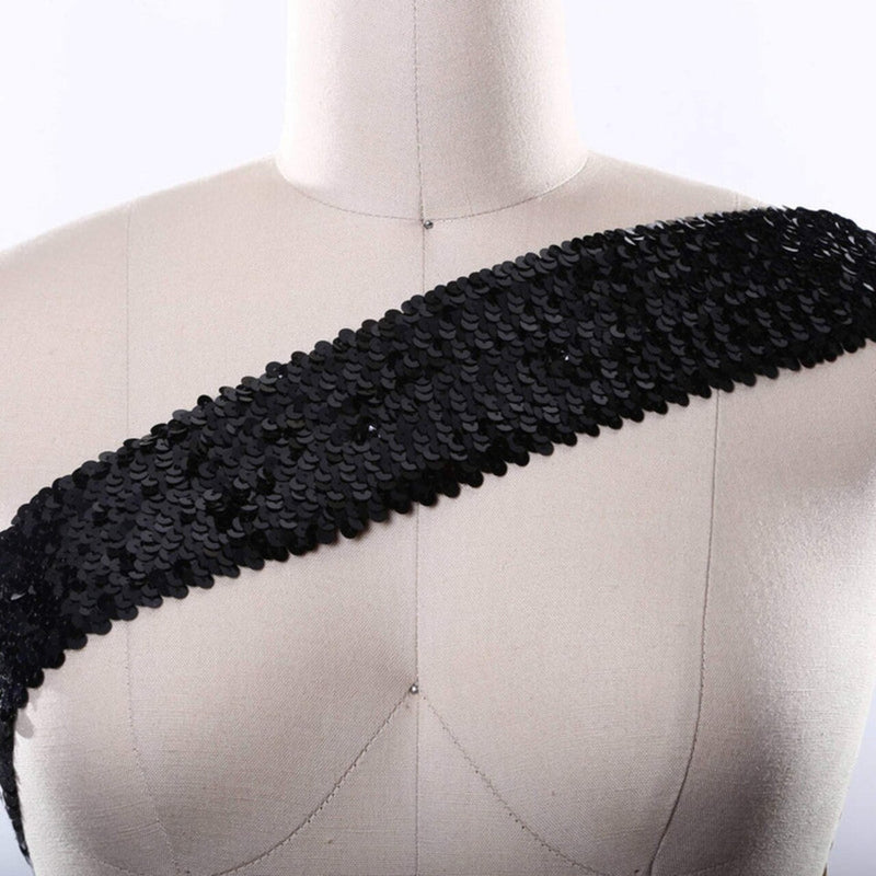 1 Yard 3/4" Black Stretch Elastic Sequin Trim