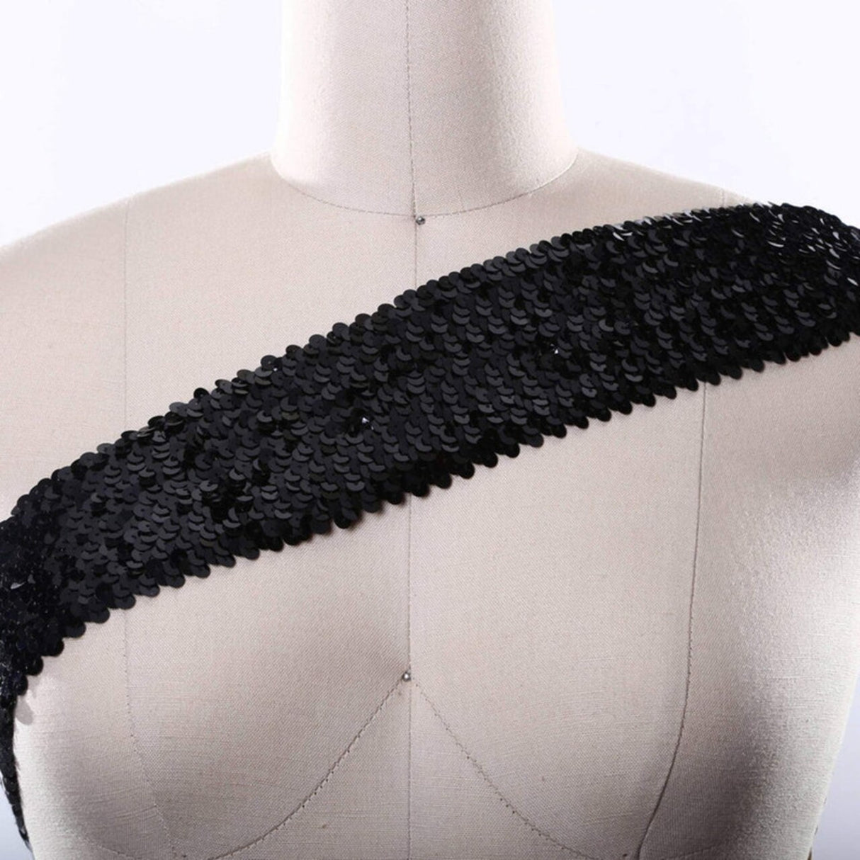 1 Yard 1.5" Black Stretch Elastic Sequin Trim
