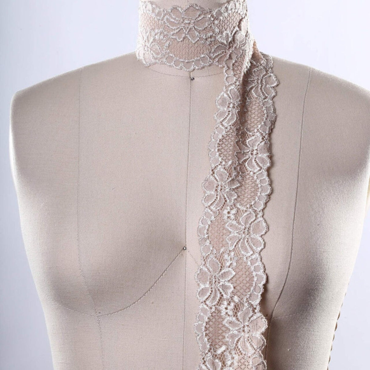 2 Yards Beige Stretch Lace Trim 2.5" Wide Nude Floral Elastic for Lingerie, Sleepwear & Sewing Projects