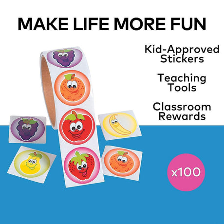 Multicolor Friendly Fruit Characters Sticker Roll 100 Pieces