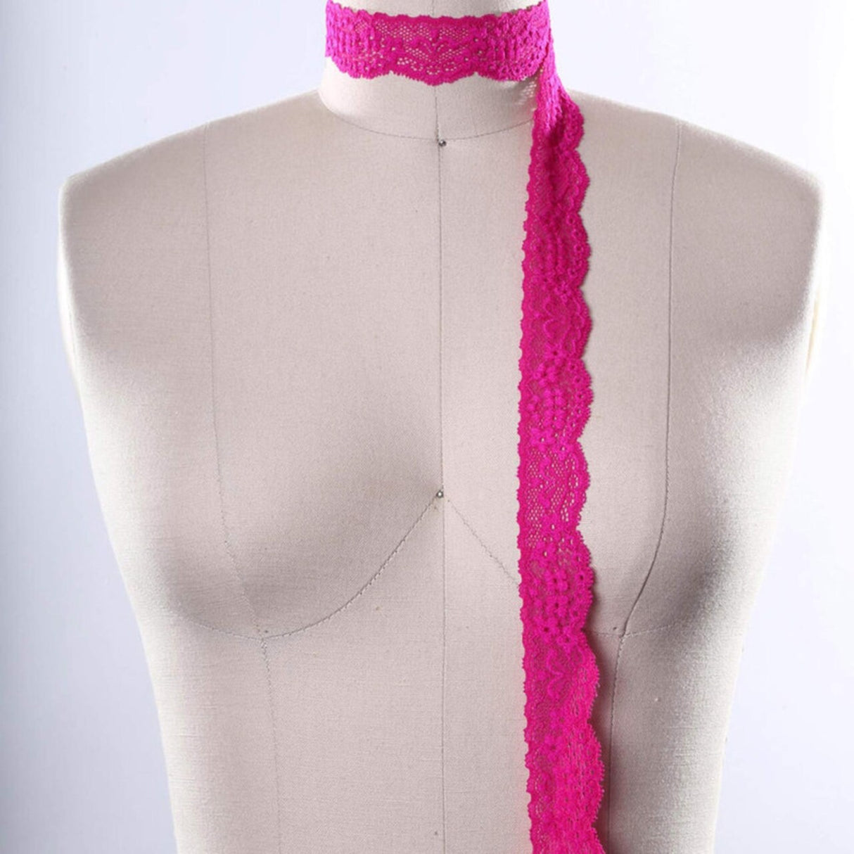 2 Yards Hot Pink Stretch Lace Trim 1" Floral Elastic Ribbon for Sewing, Lingerie & Crafts