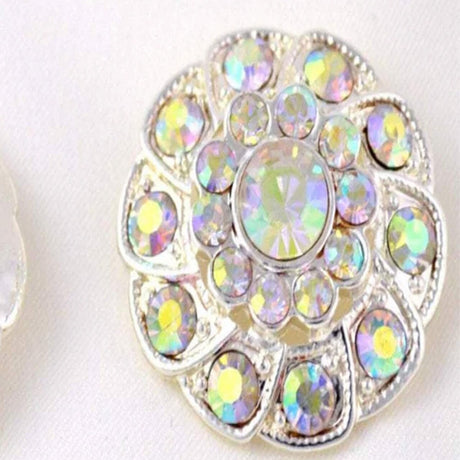 1 Pc Silver Dome Iridescent Rhinestone Shank Button 32mm