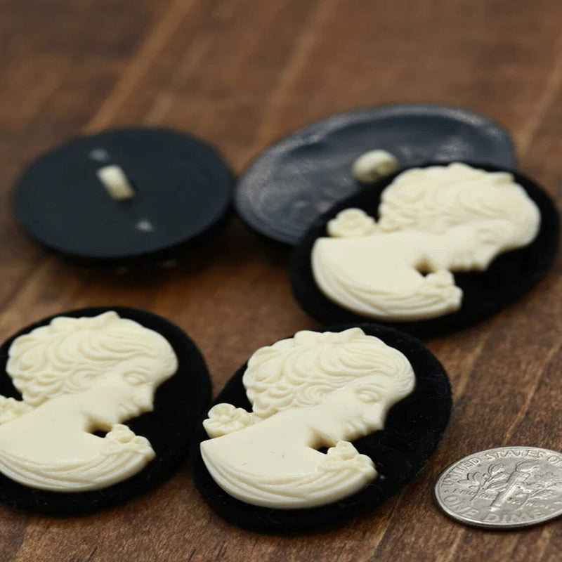 1 Cameo Button Black Background with Ivory Silhouette & Removable Shank Loop