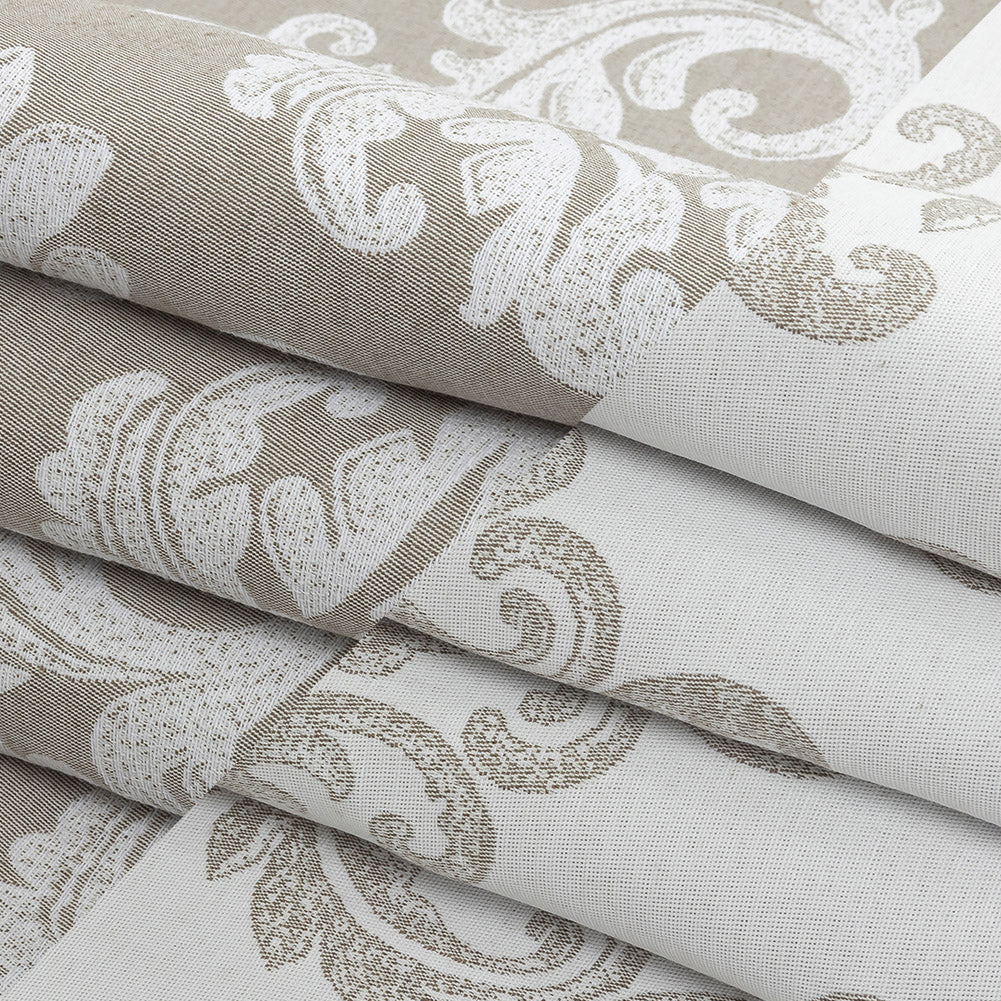 Beige and White Damask Double Wide Drapery Jacquard