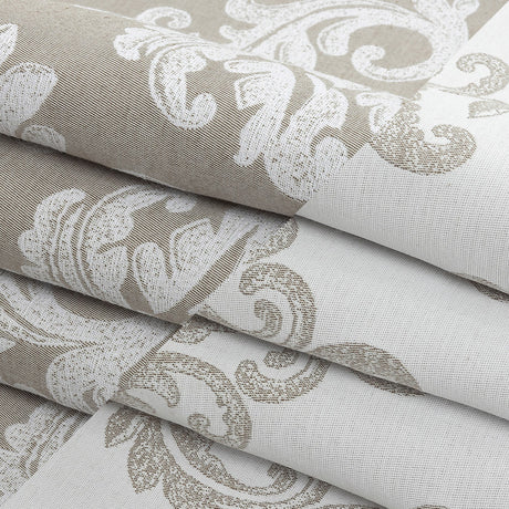 Beige and White Damask Double Wide Drapery Jacquard