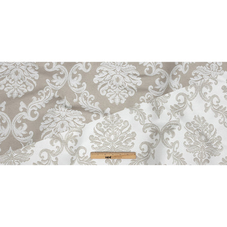 Beige and White Damask Double Wide Drapery Jacquard