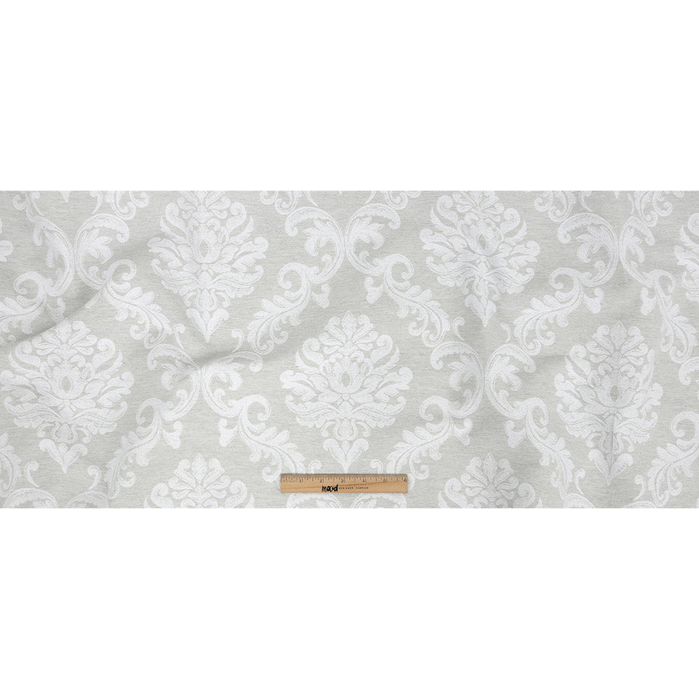 Gray and White Damask Double Wide Drapery Jacquard