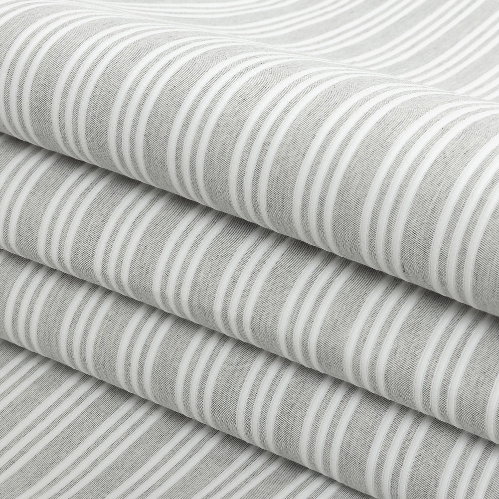 Gray Double Wide Drapery Twill with Raised White Stripes