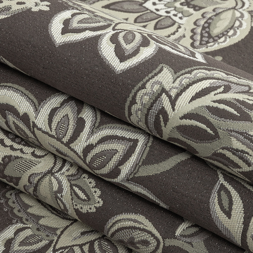 Gradient Gray Jacobean Floral Blended Polyester Jacquard