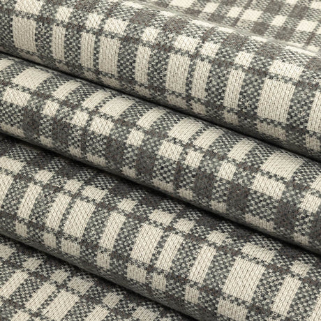 Gray and Ivory Plaid Polyester Upholstery Tweed