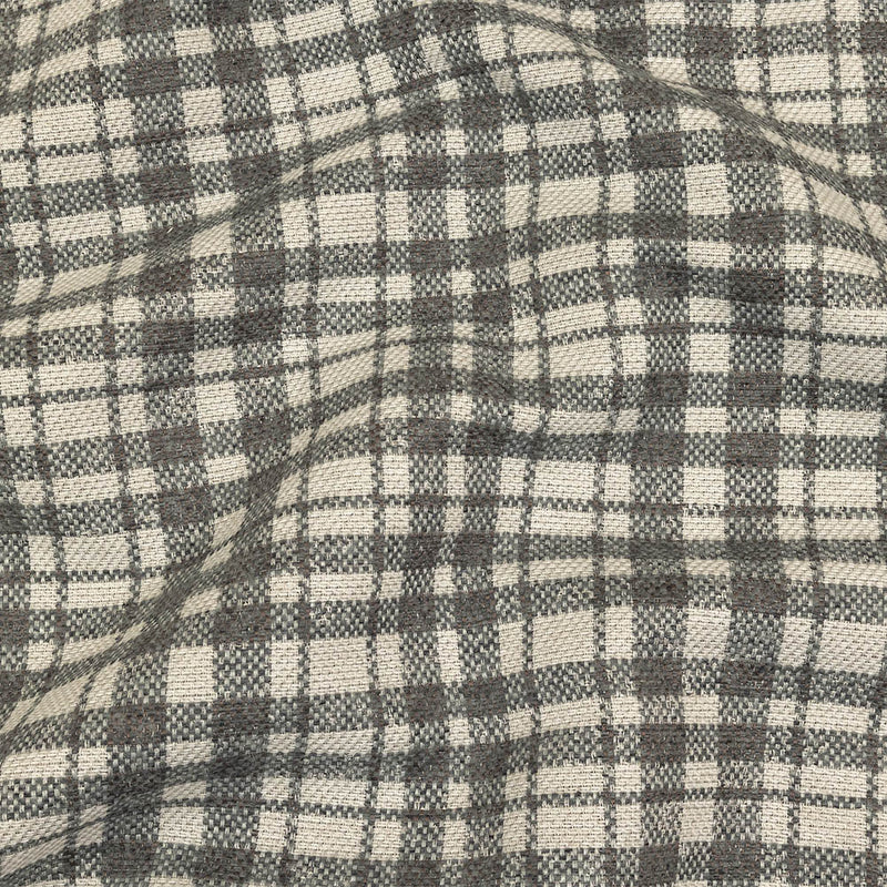 Gray and Ivory Plaid Polyester Upholstery Tweed