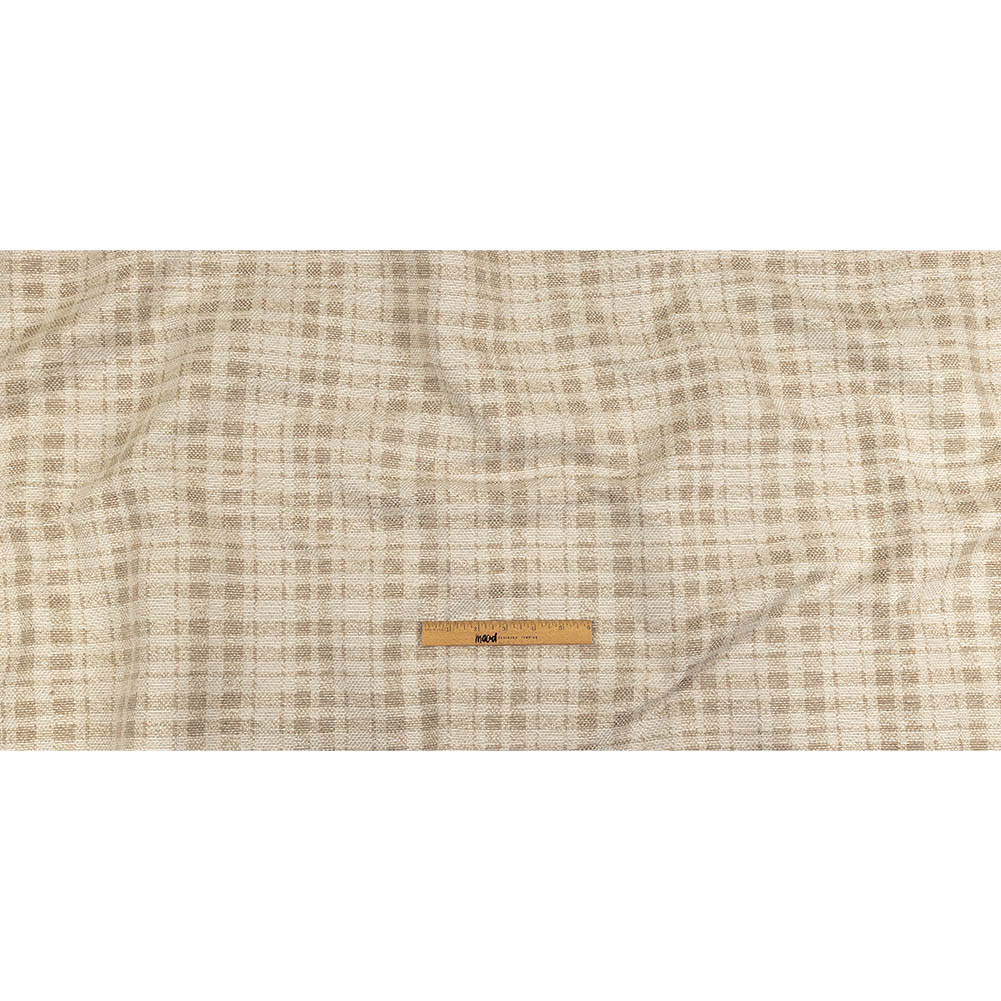 Beige and Ivory Plaid Polyester Upholstery Tweed